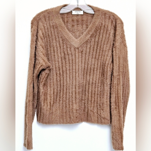 Babaton Aritzia Ulman Small Boxy Boho Caramel Ribbed Pullover Staple Sweater - Picture 2 of 8